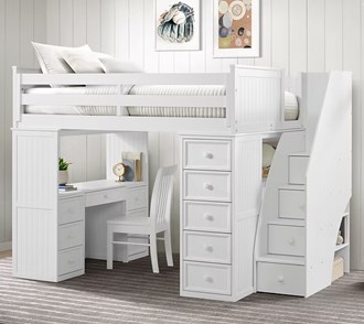 Full Loft Chest Desk W/ Stairs White 